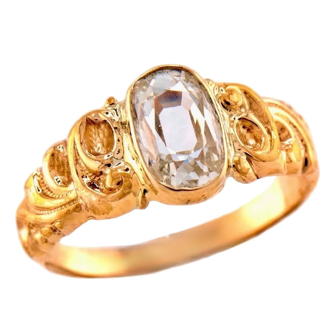 Victorian 14k 1.00ct Old Mine Cut Cushion Cut Diamond Ring