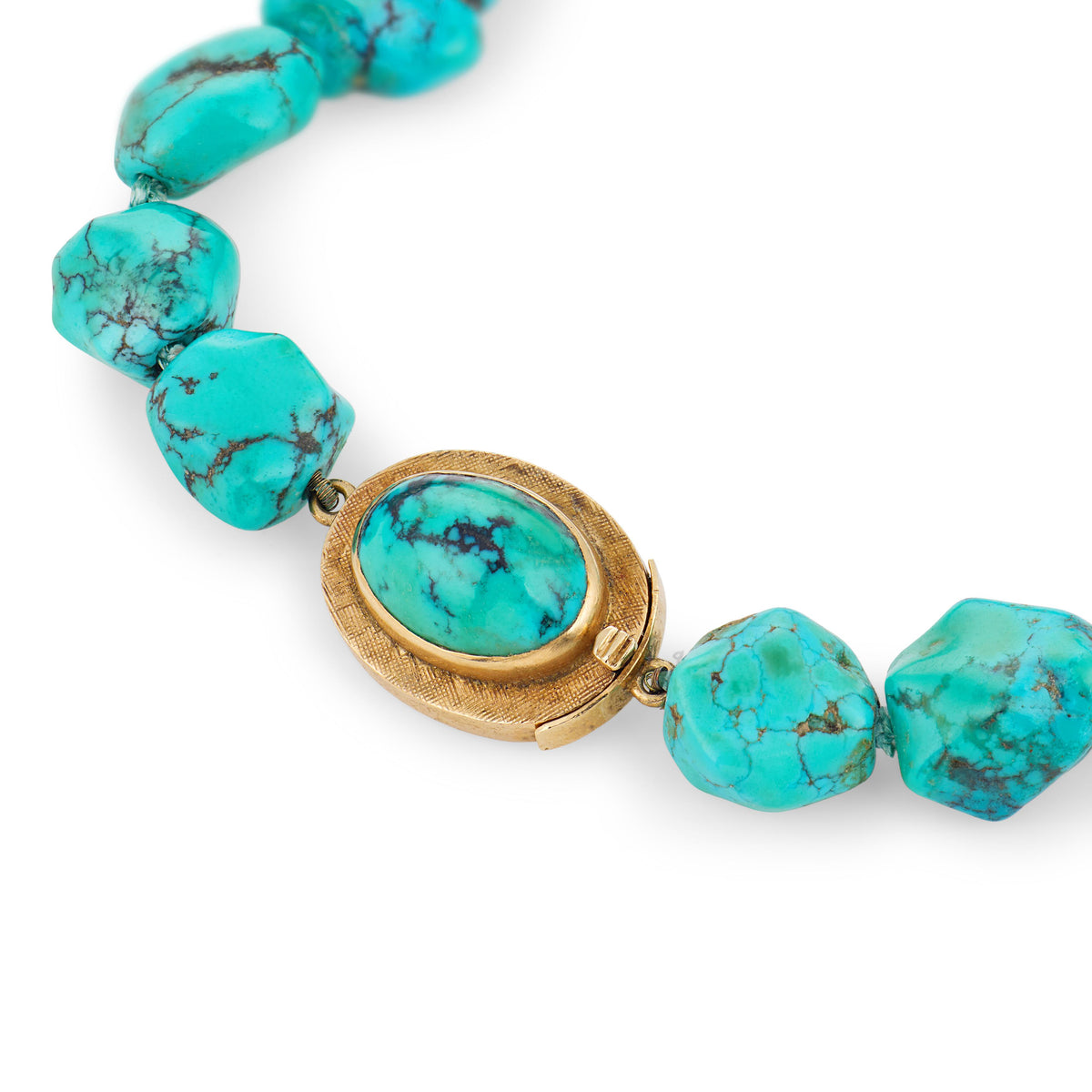 Retro Chinese 14k Turquoise Nugget Necklace