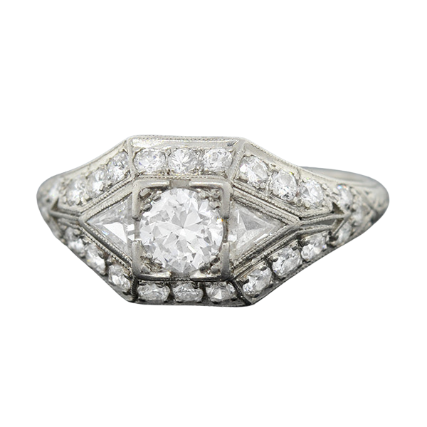Art Deco Platinum & Diamond Engagement Ring .43ct