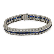 Art Deco Platinum Diamond and Sapphire Line Bracelet