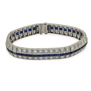 Art Deco Platinum Diamond and Sapphire Line Bracelet