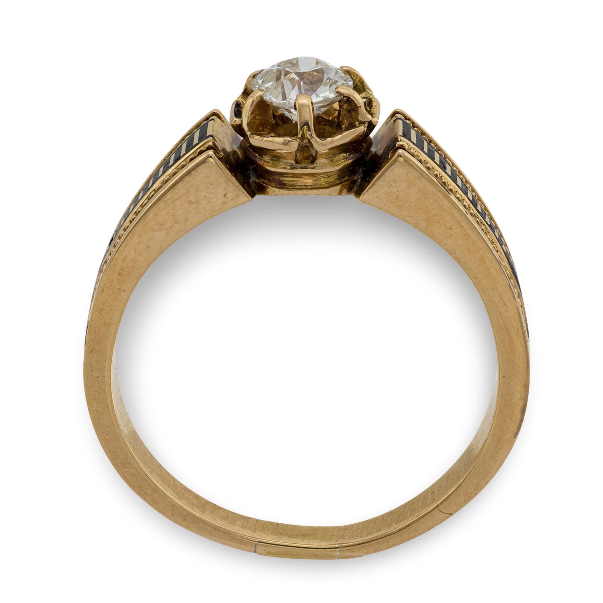Victorian 14k Diamond and Enamel Engagement Ring .4ct