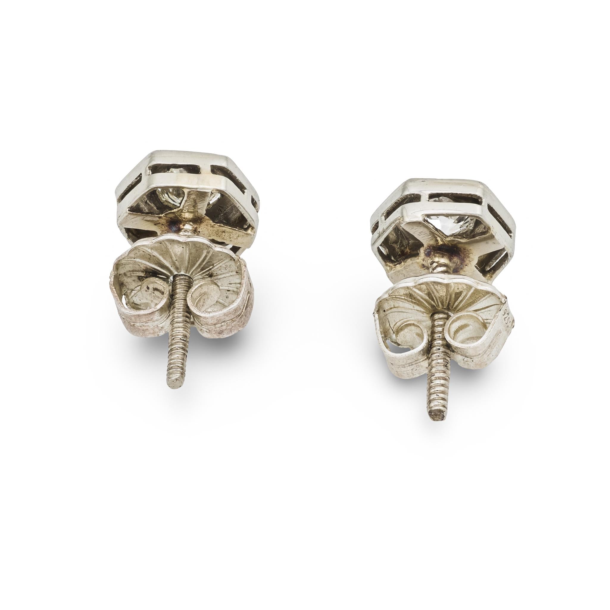 Art Deco 14k Diamond Stud Earrings