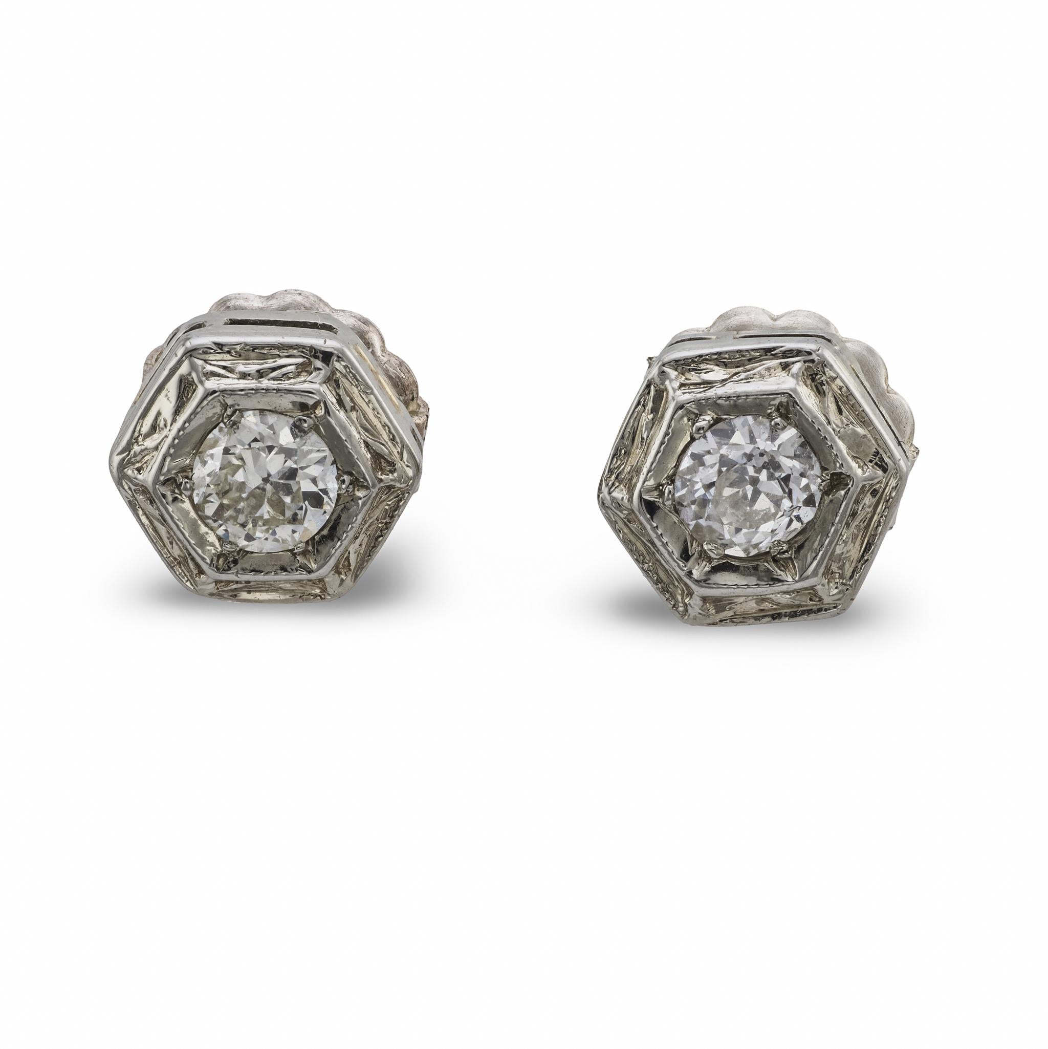 Art Deco 14k Diamond Stud Earrings