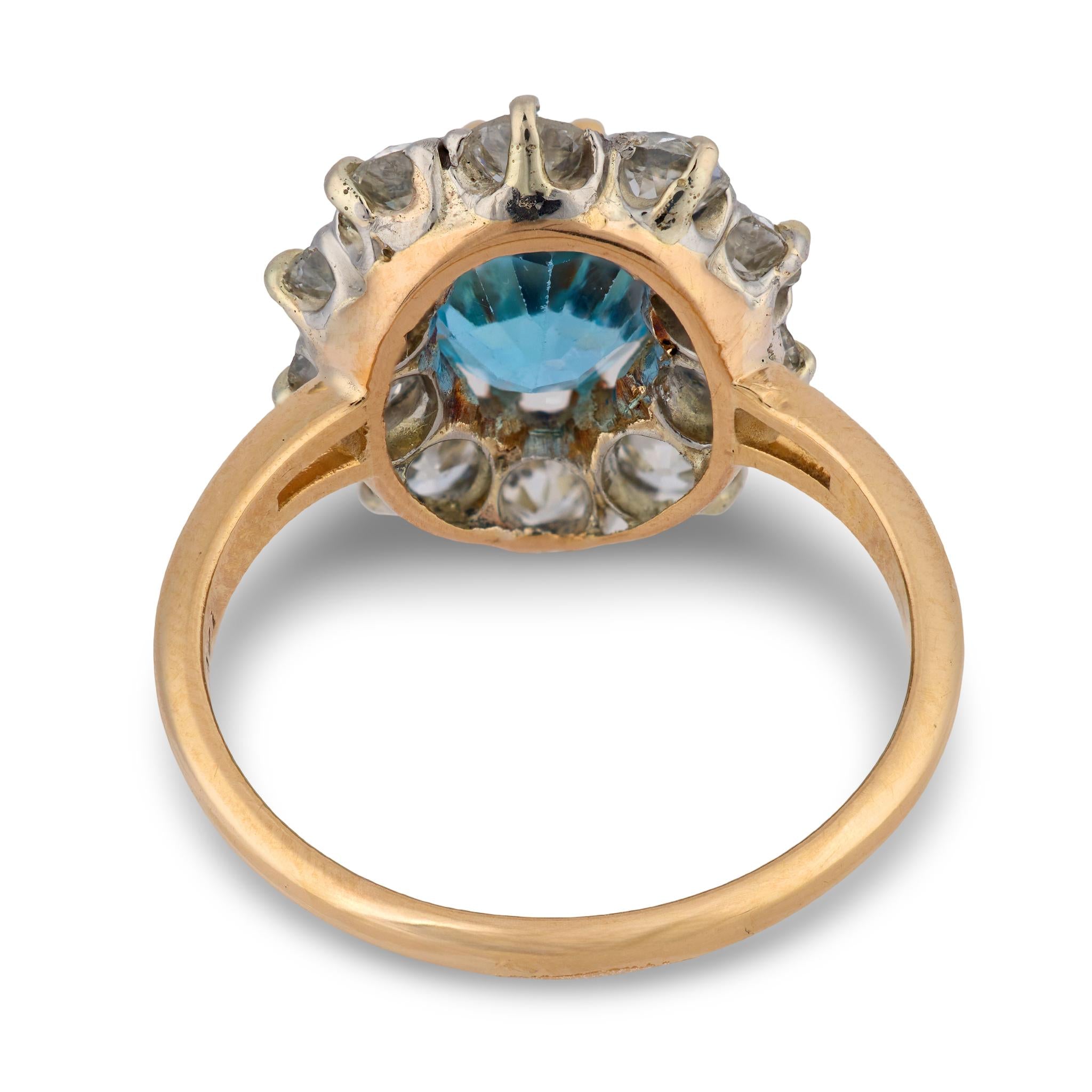 Retro 14k/Platinum Aqua & Diamond Halo Ring