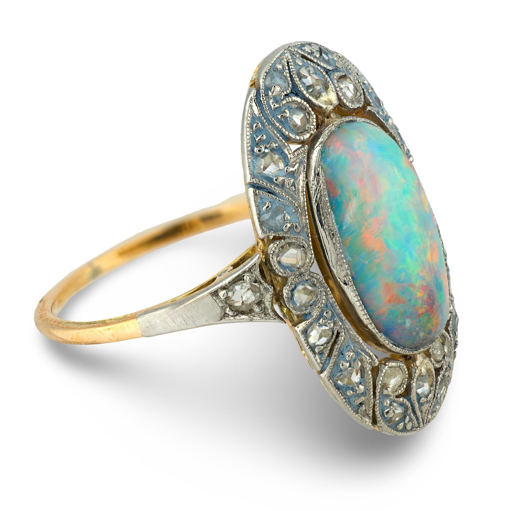 Edwardian 14k/Platinum Opal & Diamond Halo Ring