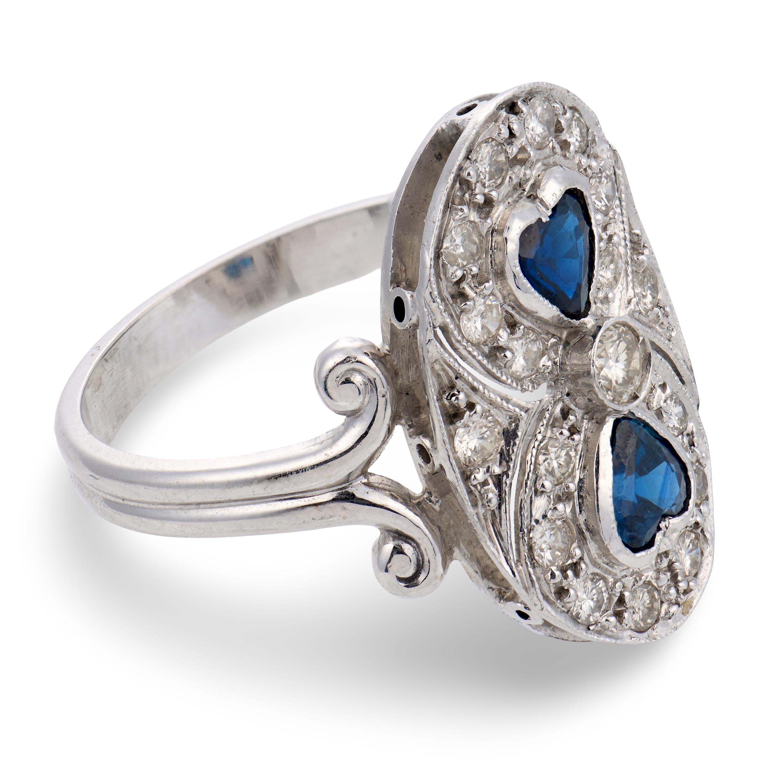 Art Deco 14k Sapphire & Diamond Navette Ring