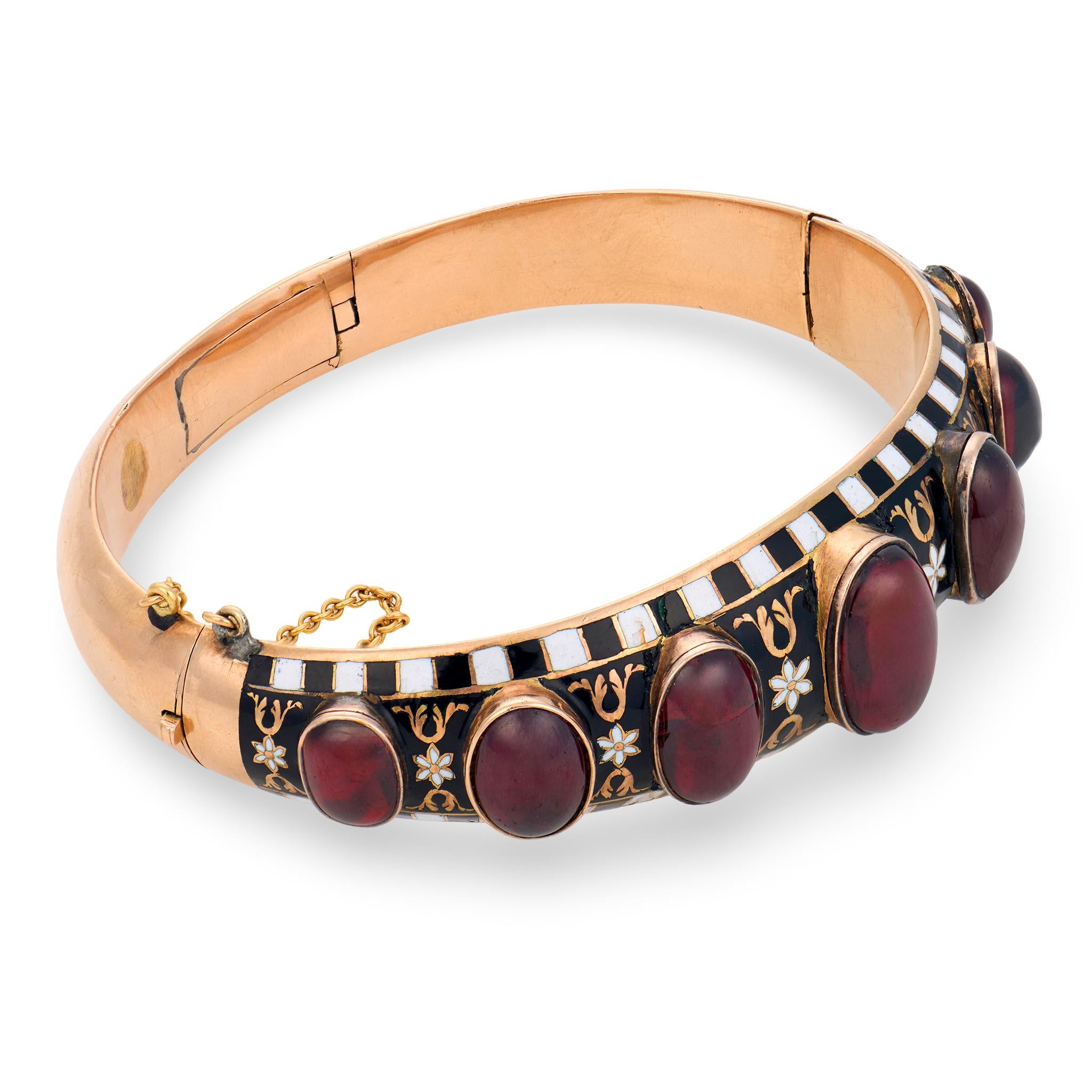 Victorian English 15k Garnet & Enamel Bangle