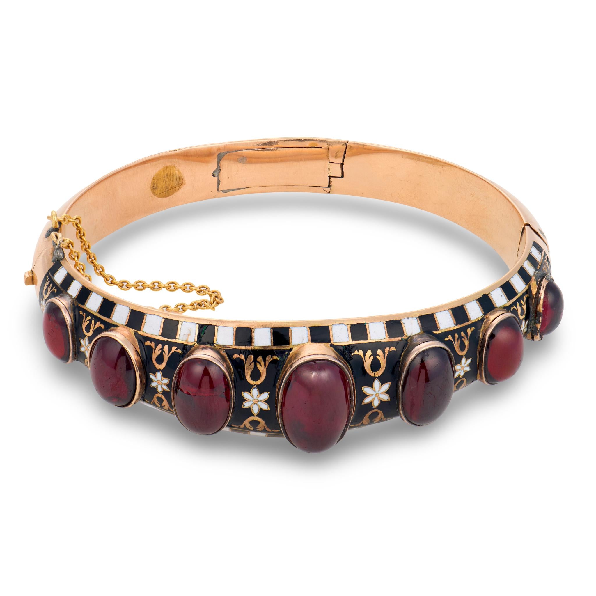 Victorian English 15k Garnet & Enamel Bangle