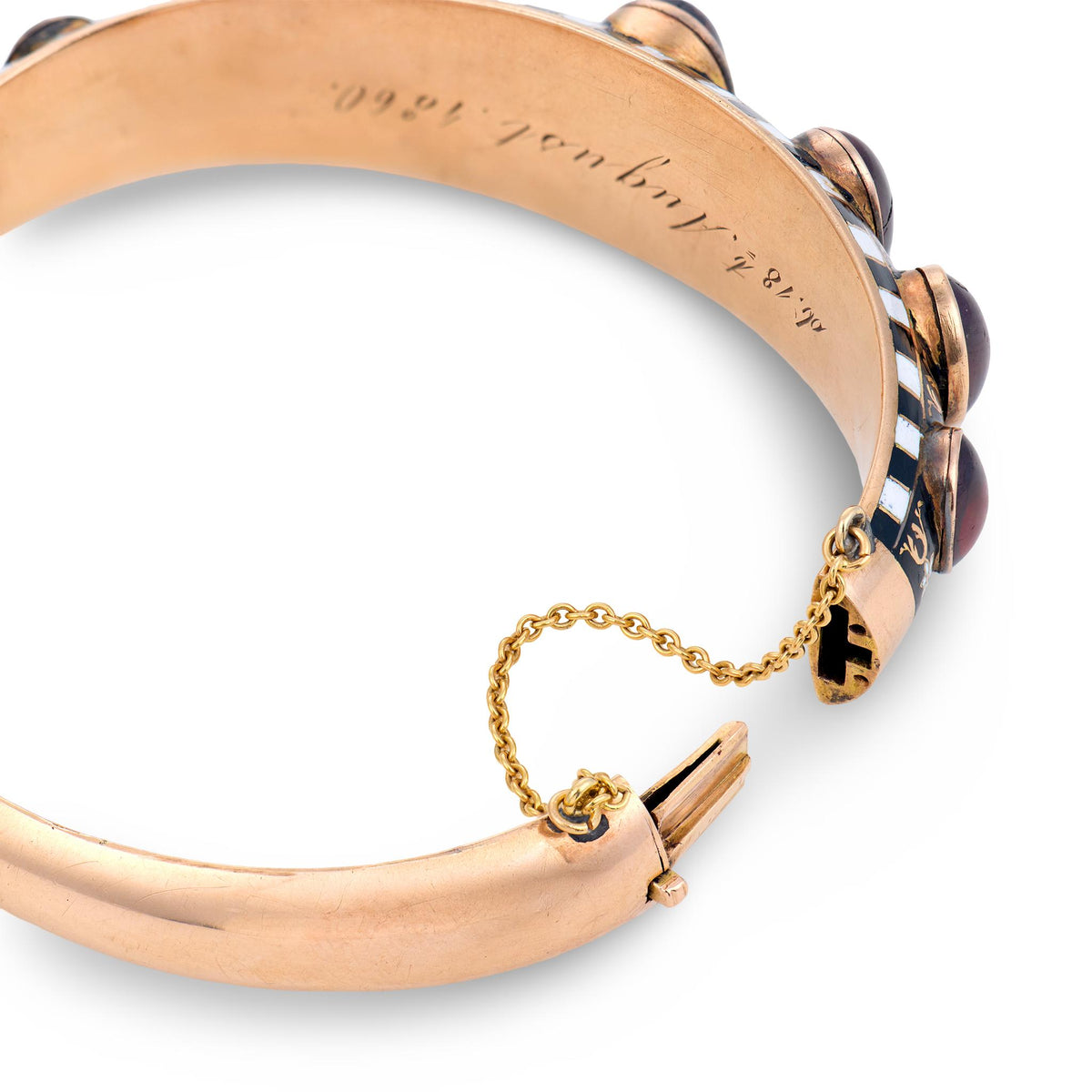 Victorian English 15k Garnet & Enamel Bangle