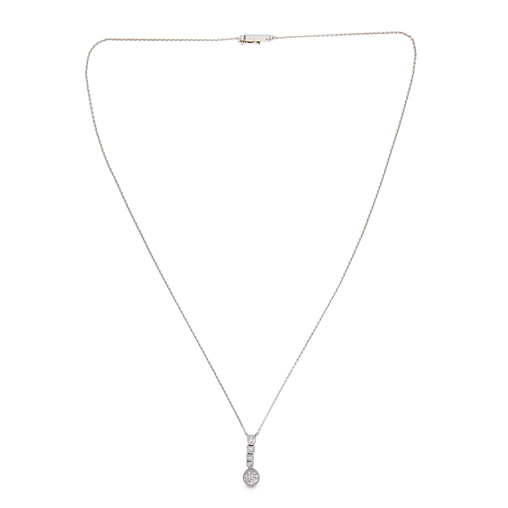 Art Deco Platinum Diamond Drop Pendant Necklace