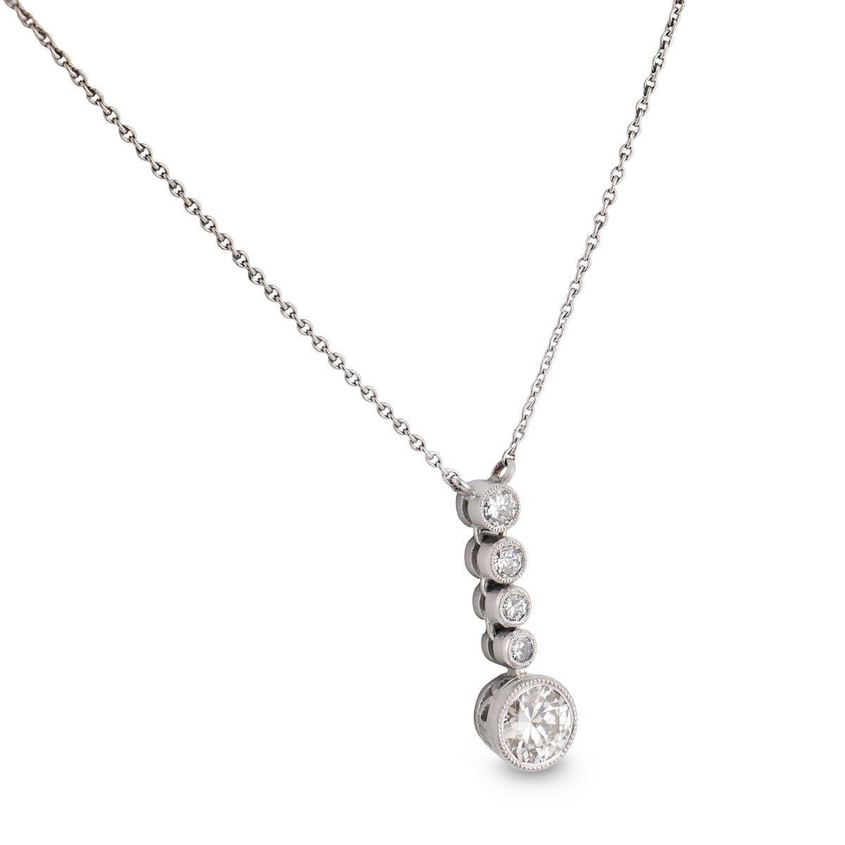 Art Deco Platinum Diamond Drop Pendant Necklace