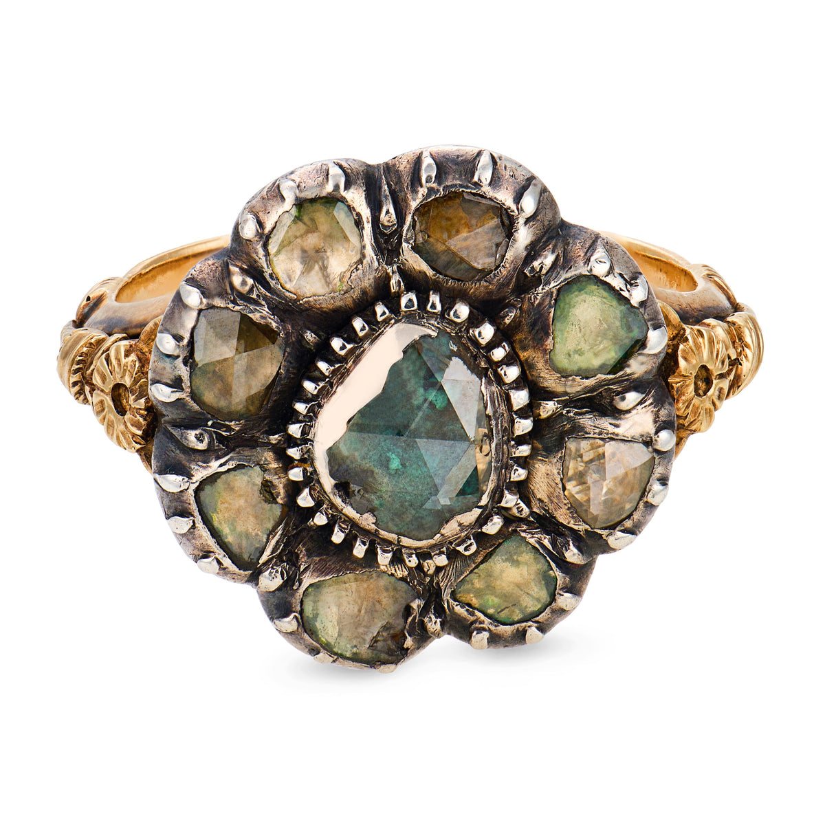 Victorian 15k/Sterling Silver Diamond Halo Ring