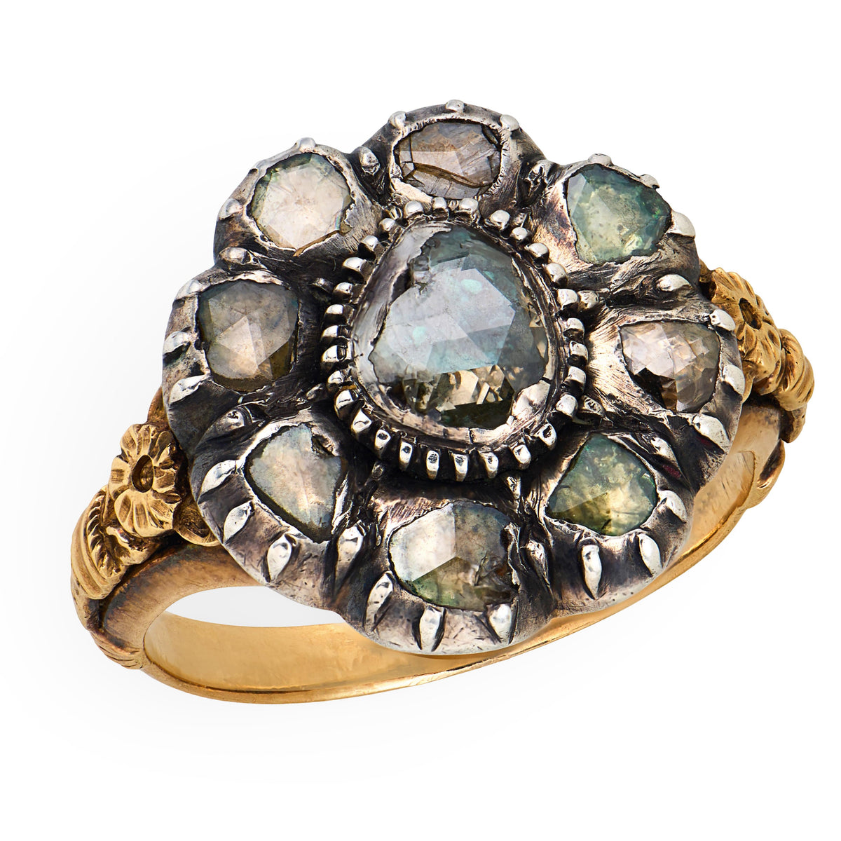 Victorian 15k/Sterling Silver Diamond Halo Ring