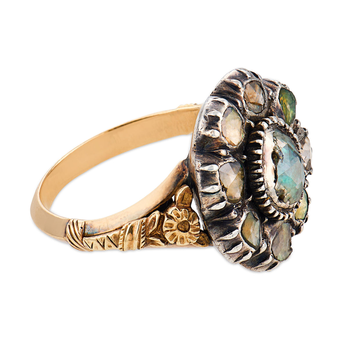 Victorian 15k/Sterling Silver Diamond Halo Ring