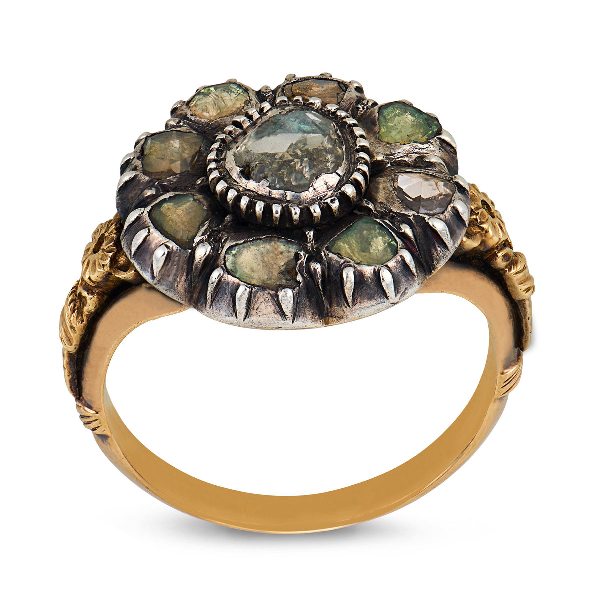 Victorian 15k/Sterling Silver Diamond Halo Ring