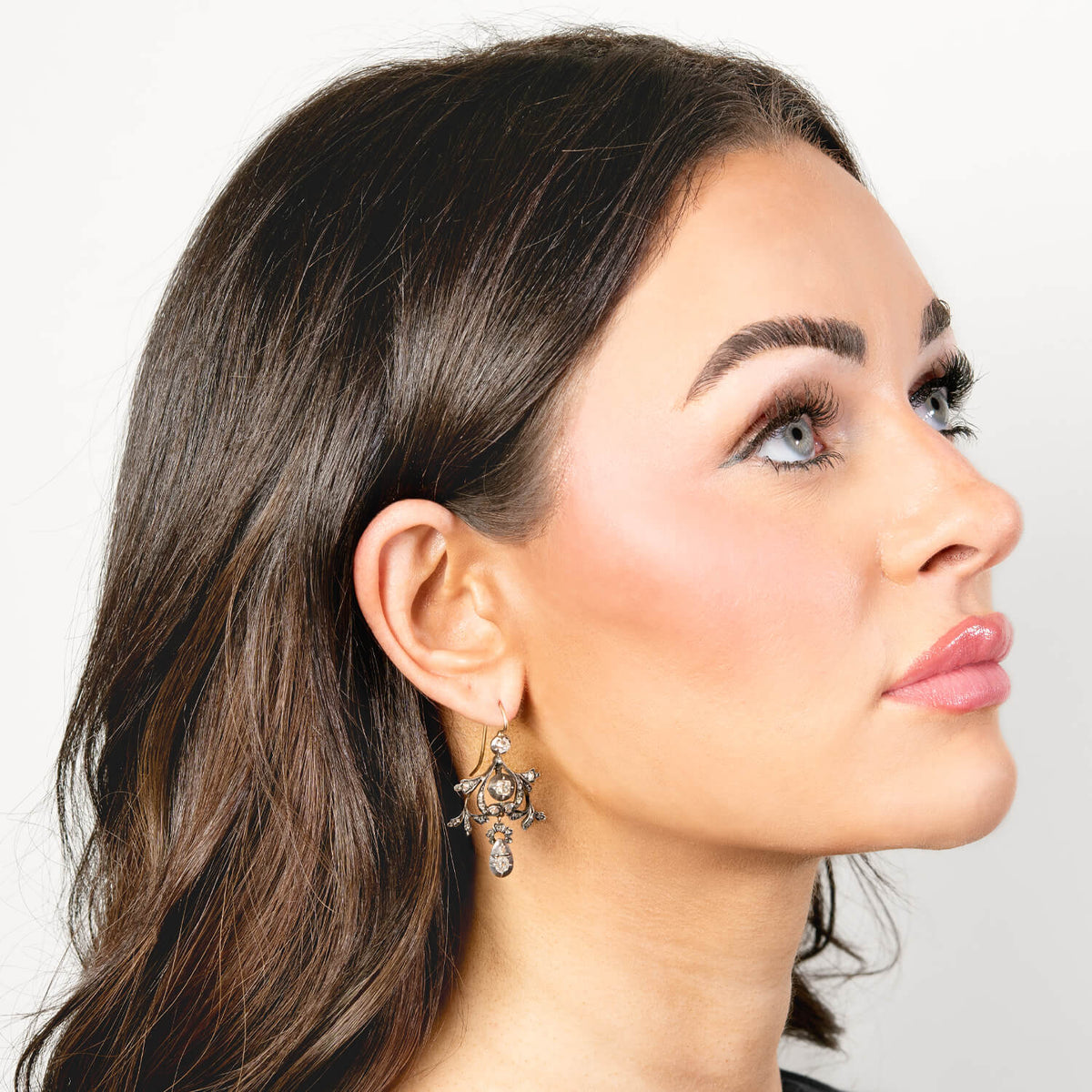 Victorian 15k/Sterling Silver Diamond Chandelier Earrings
