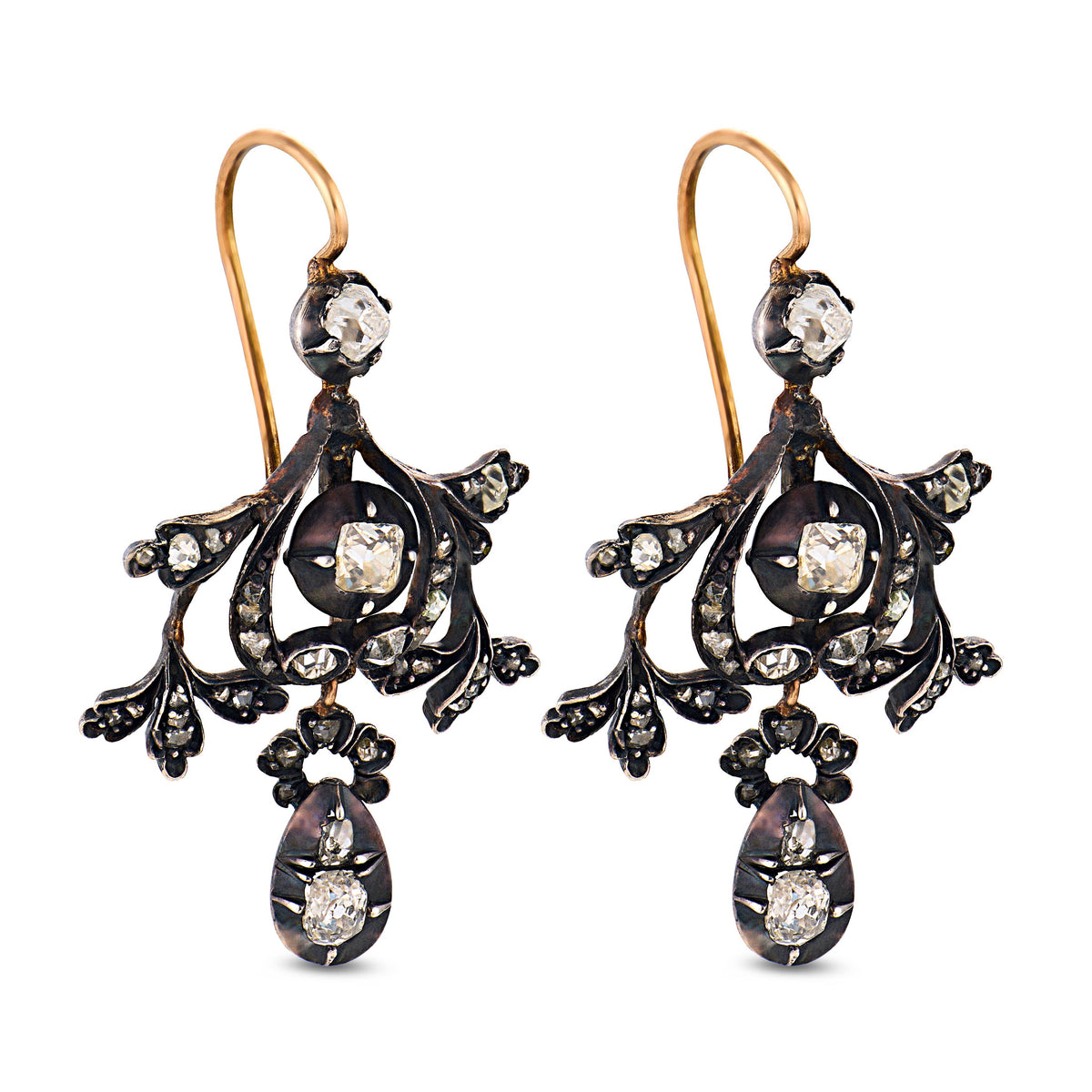 Victorian 15k/Sterling Silver Diamond Chandelier Earrings
