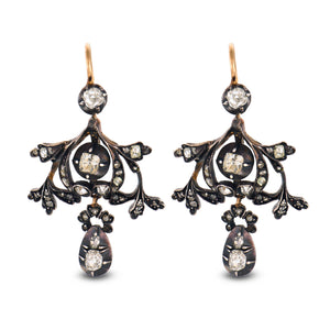 Victorian 15k/Sterling Silver Diamond Chandelier Earrings