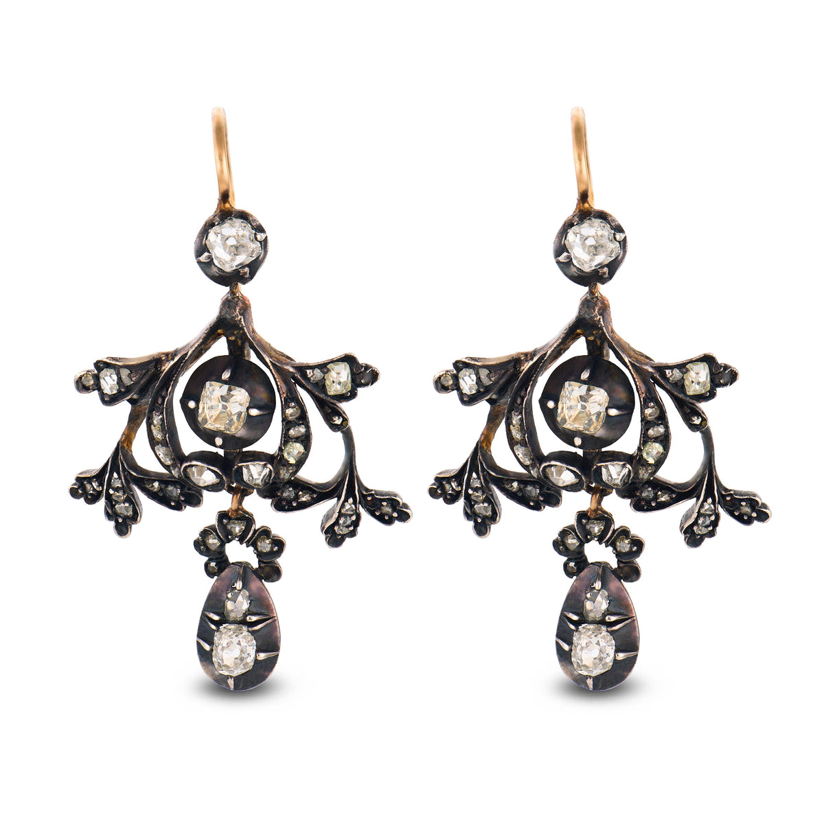 Victorian 15k/Sterling Silver Diamond Chandelier Earrings
