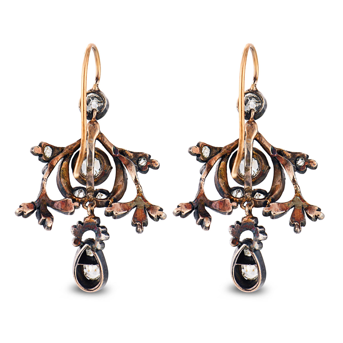 Victorian 15k/Sterling Silver Diamond Chandelier Earrings