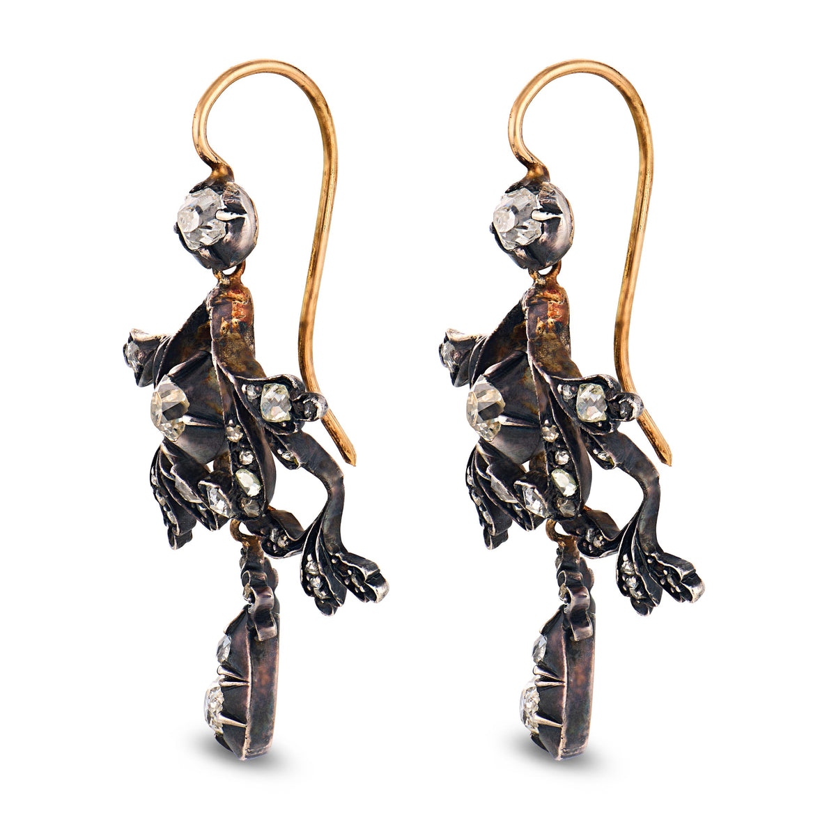 Victorian 15k/Sterling Silver Diamond Chandelier Earrings