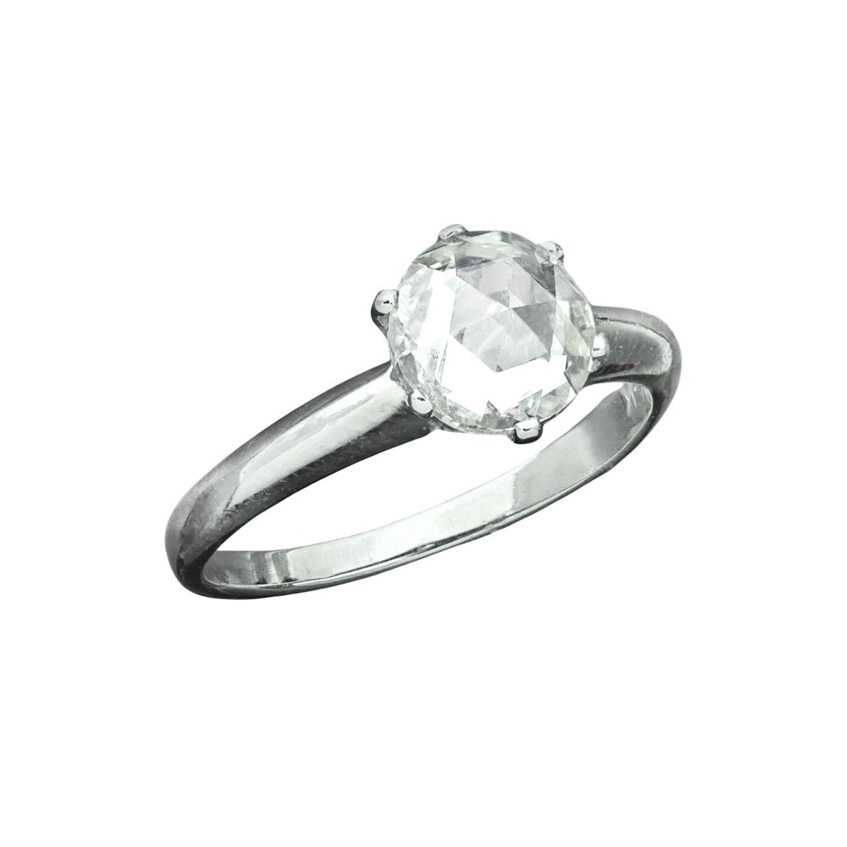 Estate 14kt White Gold + Rose Cut Diamond Engagement Ring 1.03ctw