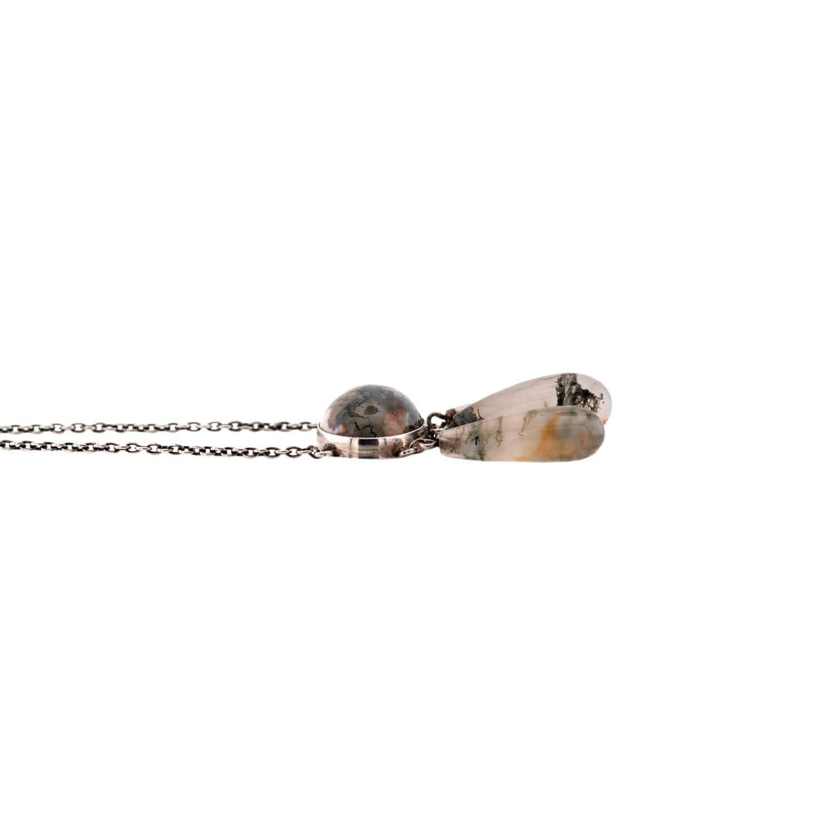 Art Nouveau Sterling Silver Moss Agate Pendant Necklace