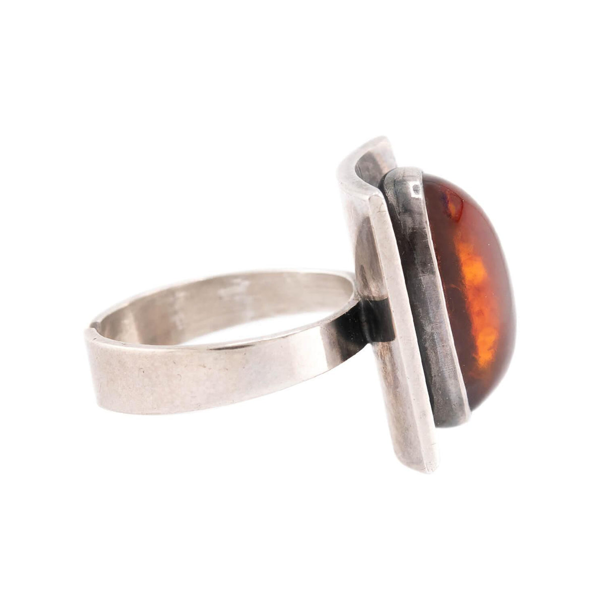 N.E. FROM Vintage Danish Sterling Silver Amber Ring