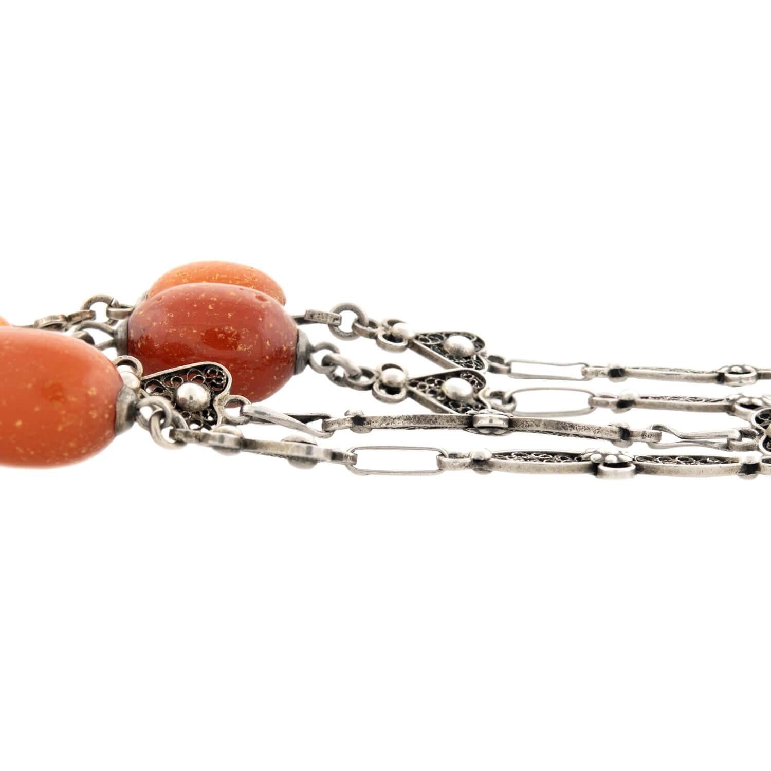 Art Deco Sterling Silver Amber Bead Chain