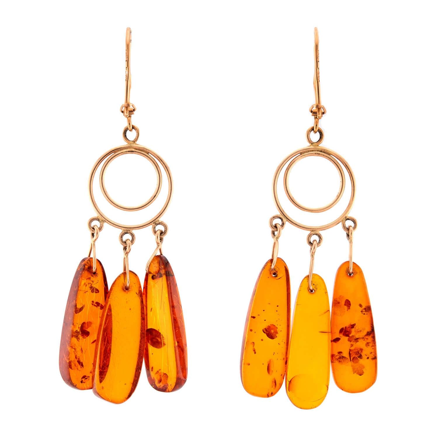 Estate 18k Amber Dangle Earrings