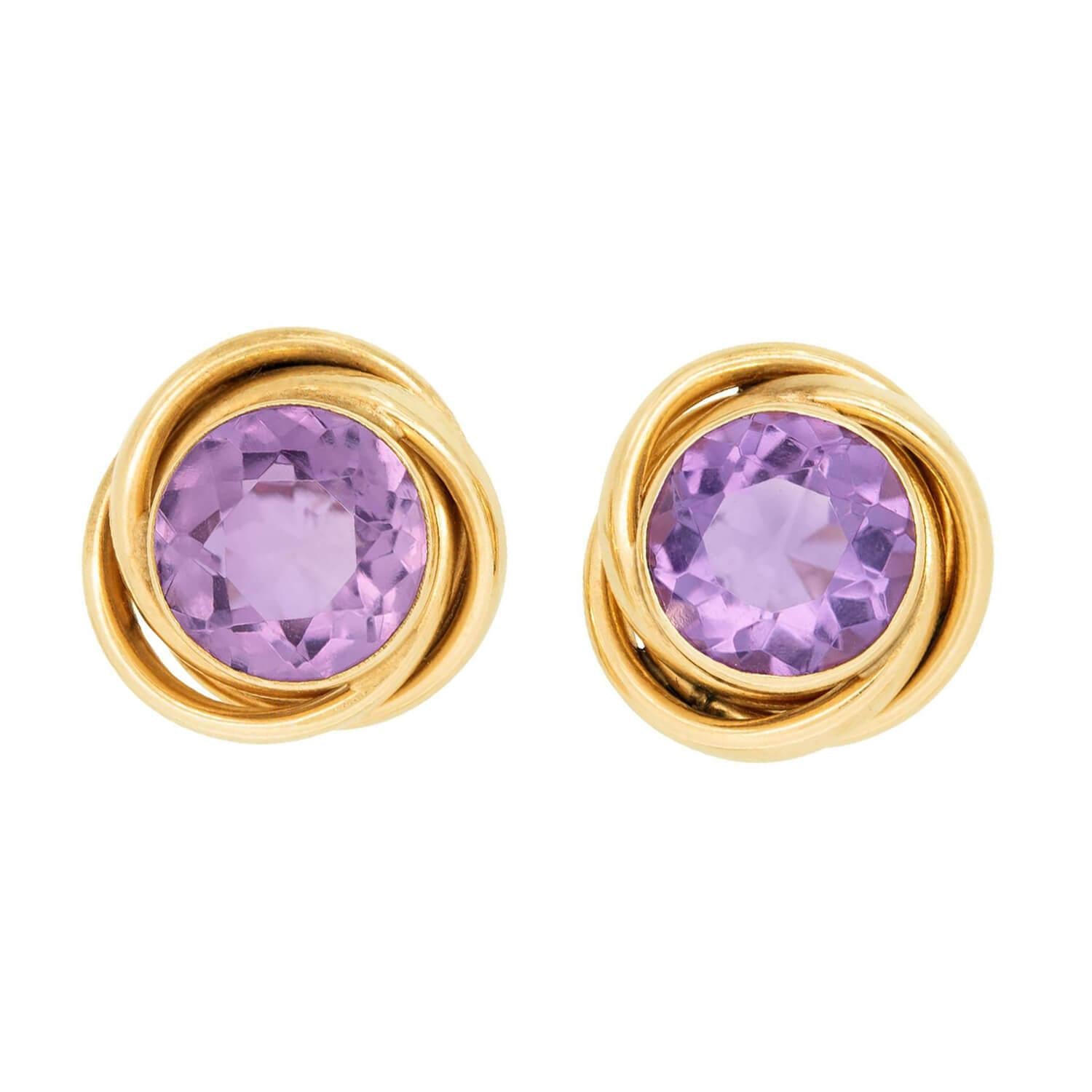 Estate 14k Amethyst Knot Motif Stud Earrings