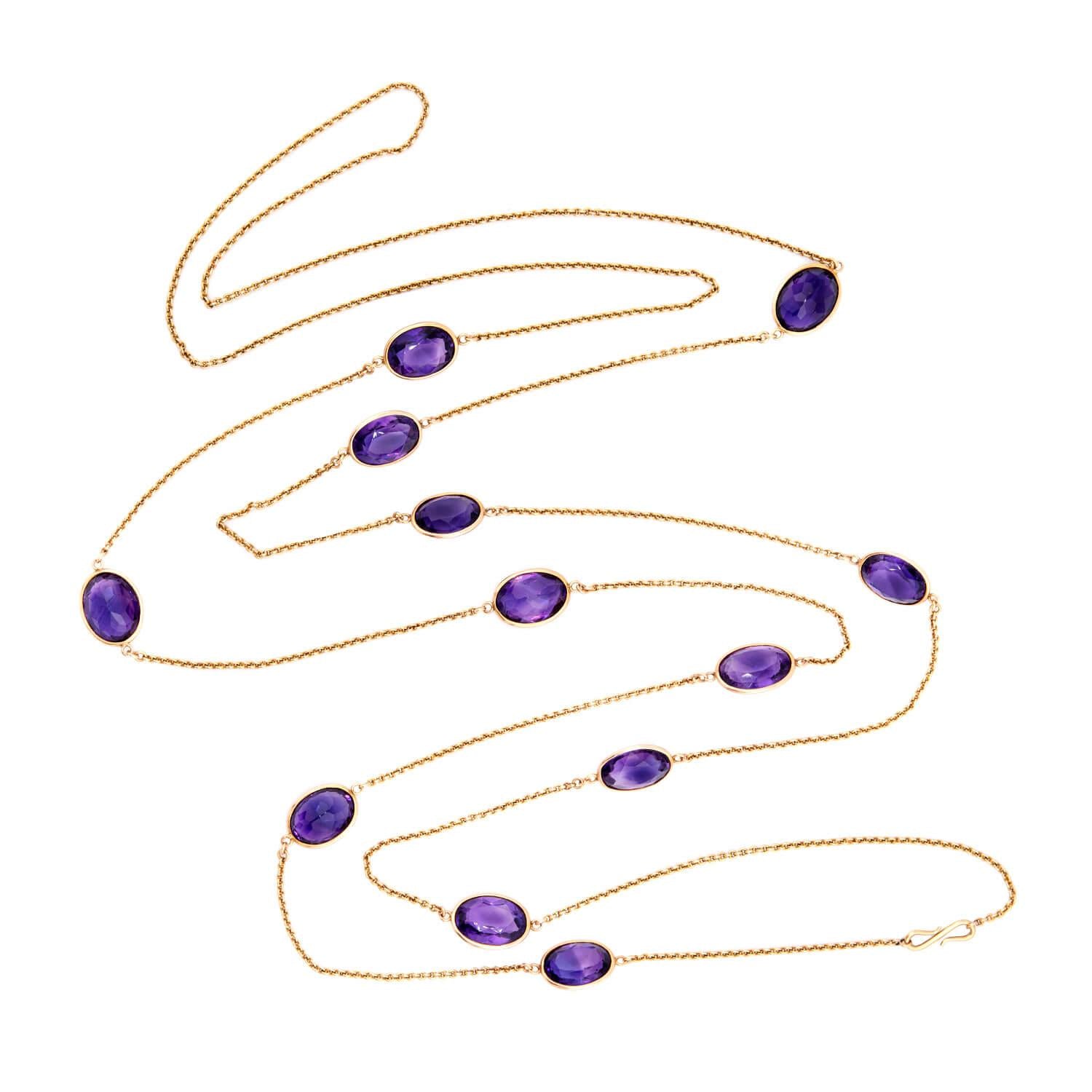 Victorian Russian 18k Amethyst Link Necklace 60"