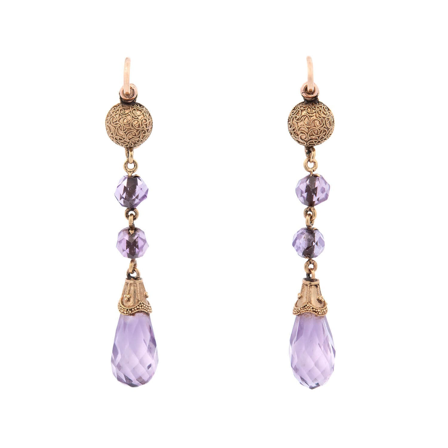 Victorian 14k Etruscan Faceted Amethyst Drop Earrings