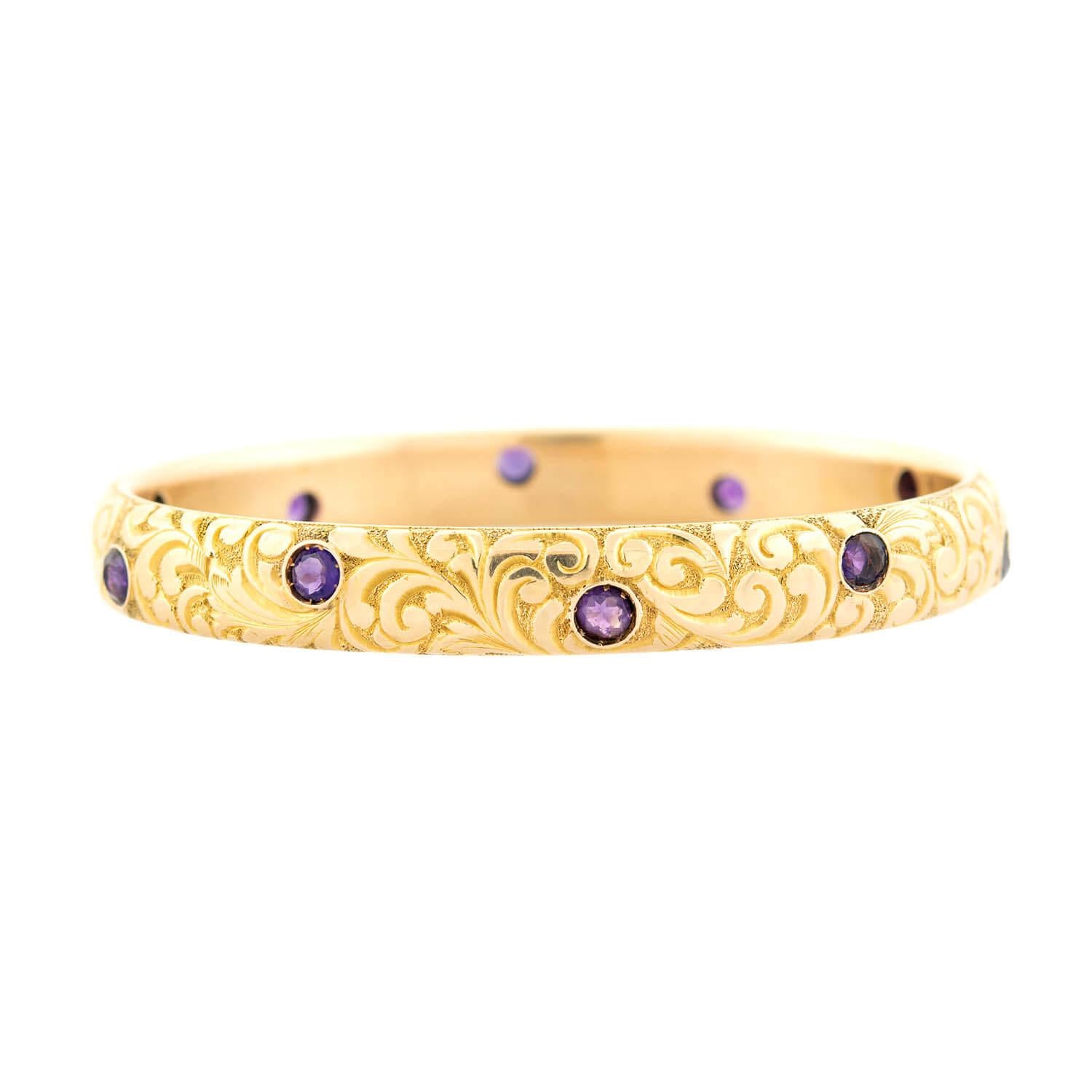 Victorian 14k Amethyst Carved Scrolling Motif Bracelet