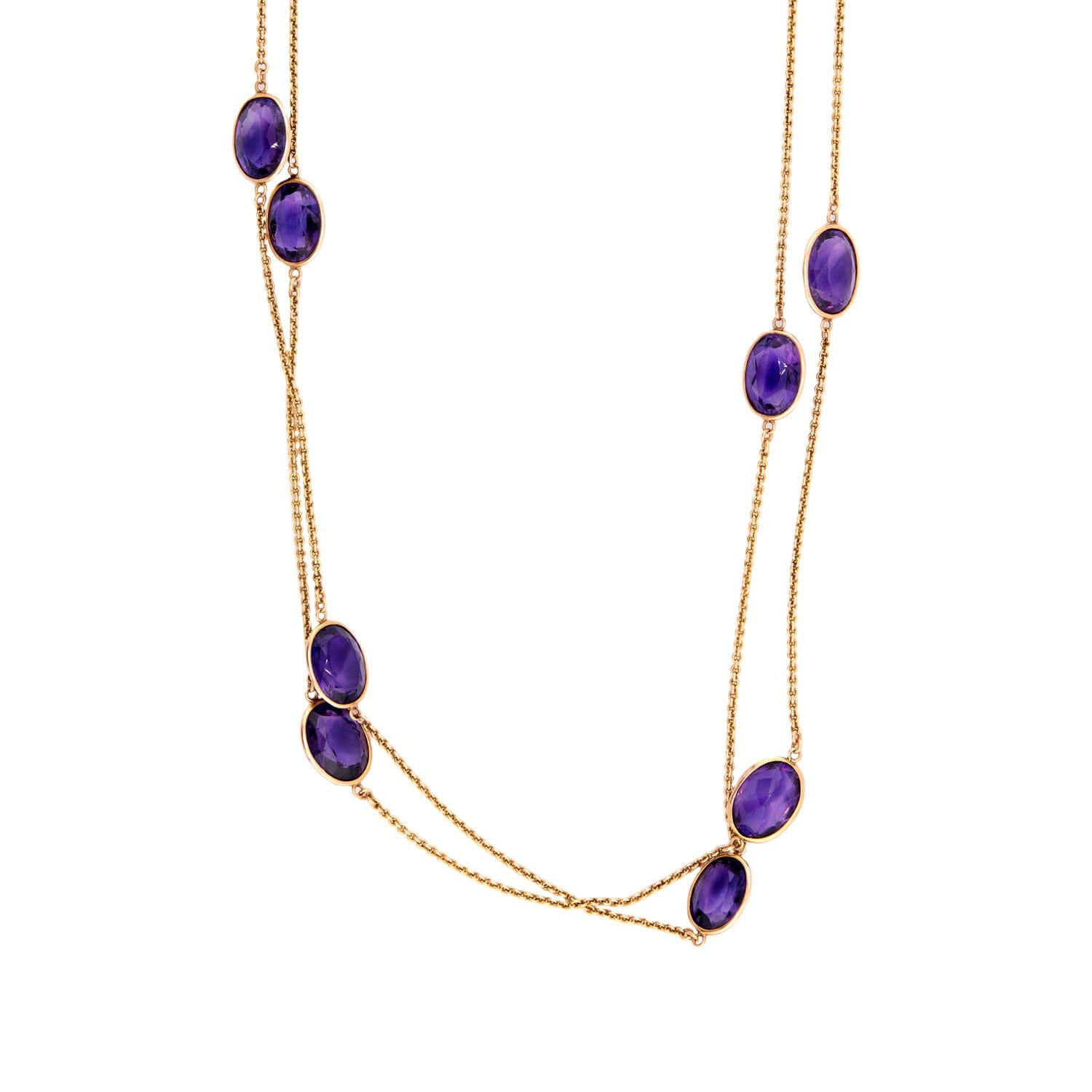 Victorian Russian 18k Amethyst Link Necklace 60"