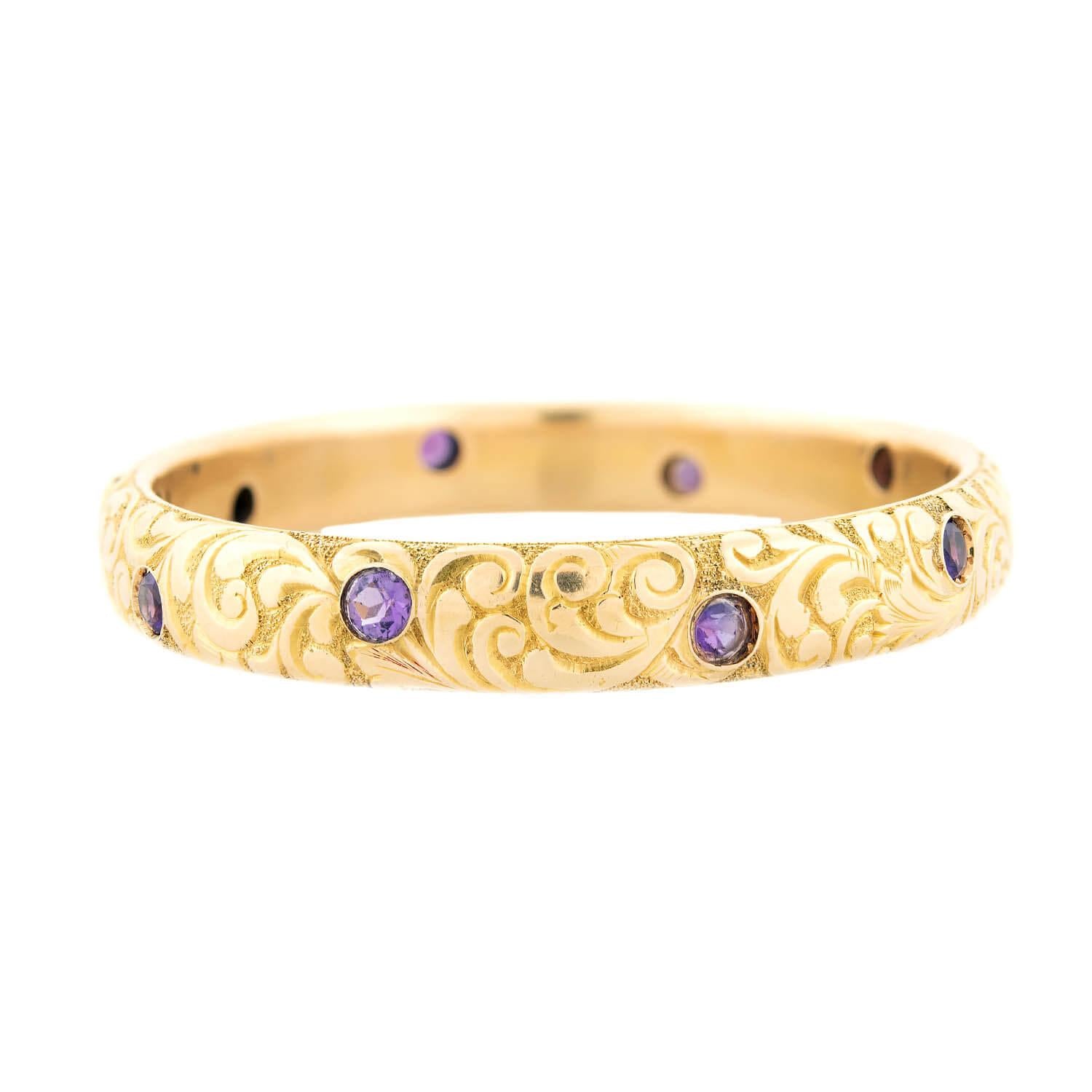 Victorian 14k Amethyst Carved Scrolling Motif Bracelet