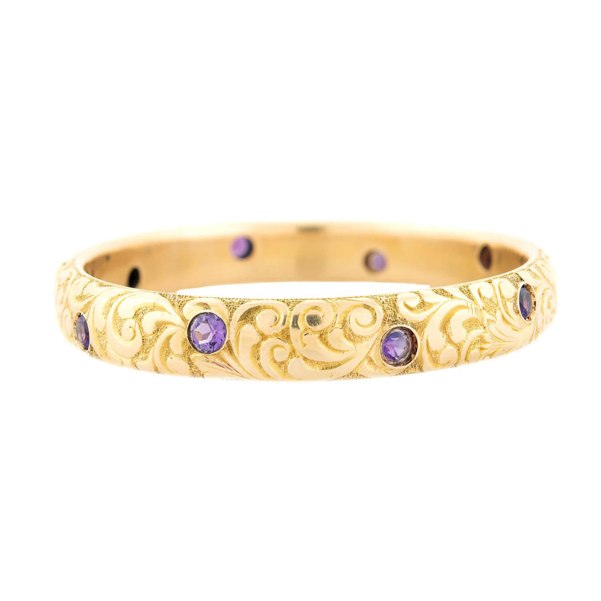 Victorian 14k Amethyst Carved Scrolling Motif Bracelet