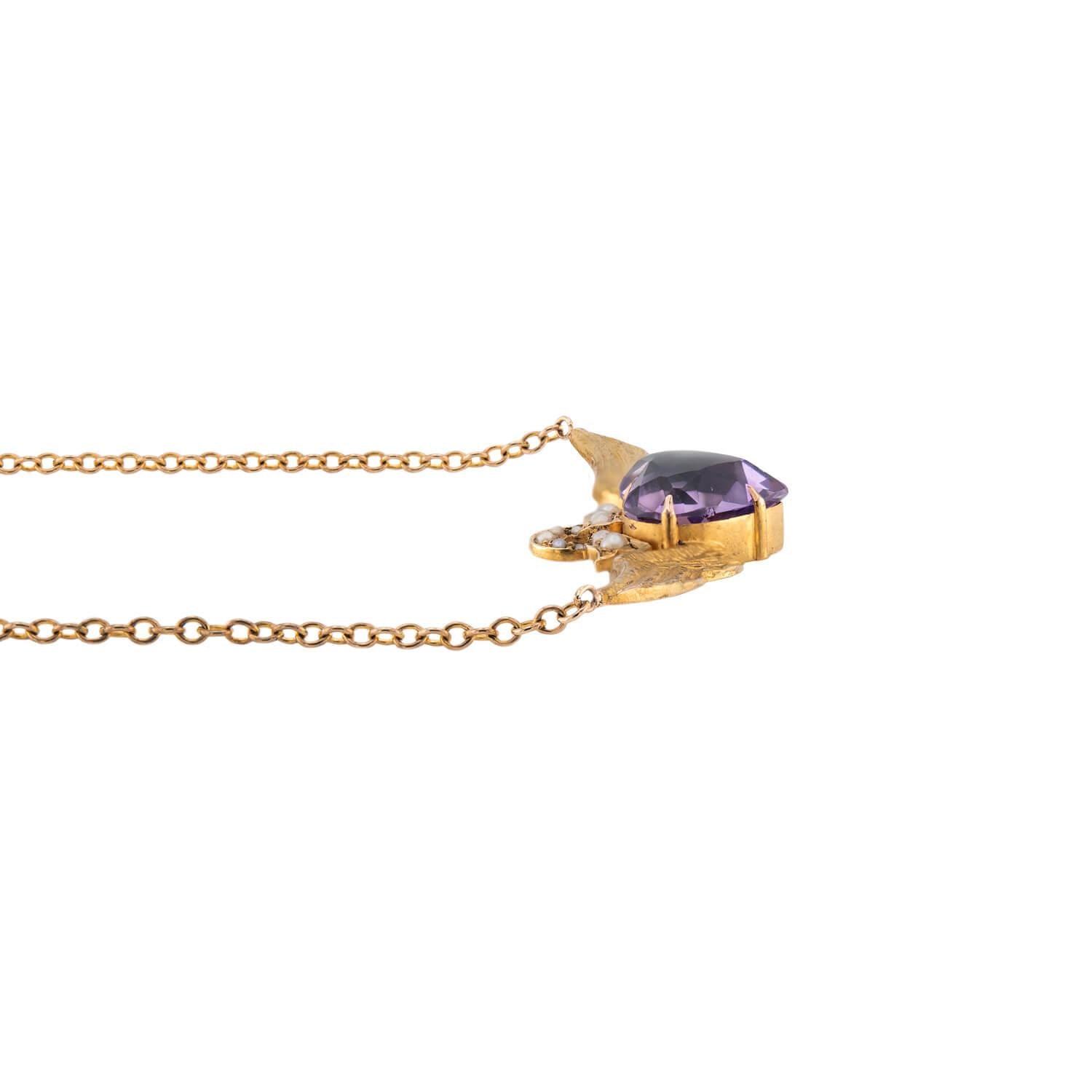Victorian 15k/18k Amethyst & Pearl Winged Heart Pin/Pendant