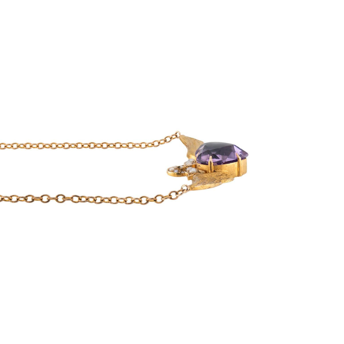 Victorian 15k/18k Amethyst & Pearl Winged Heart Pin/Pendant