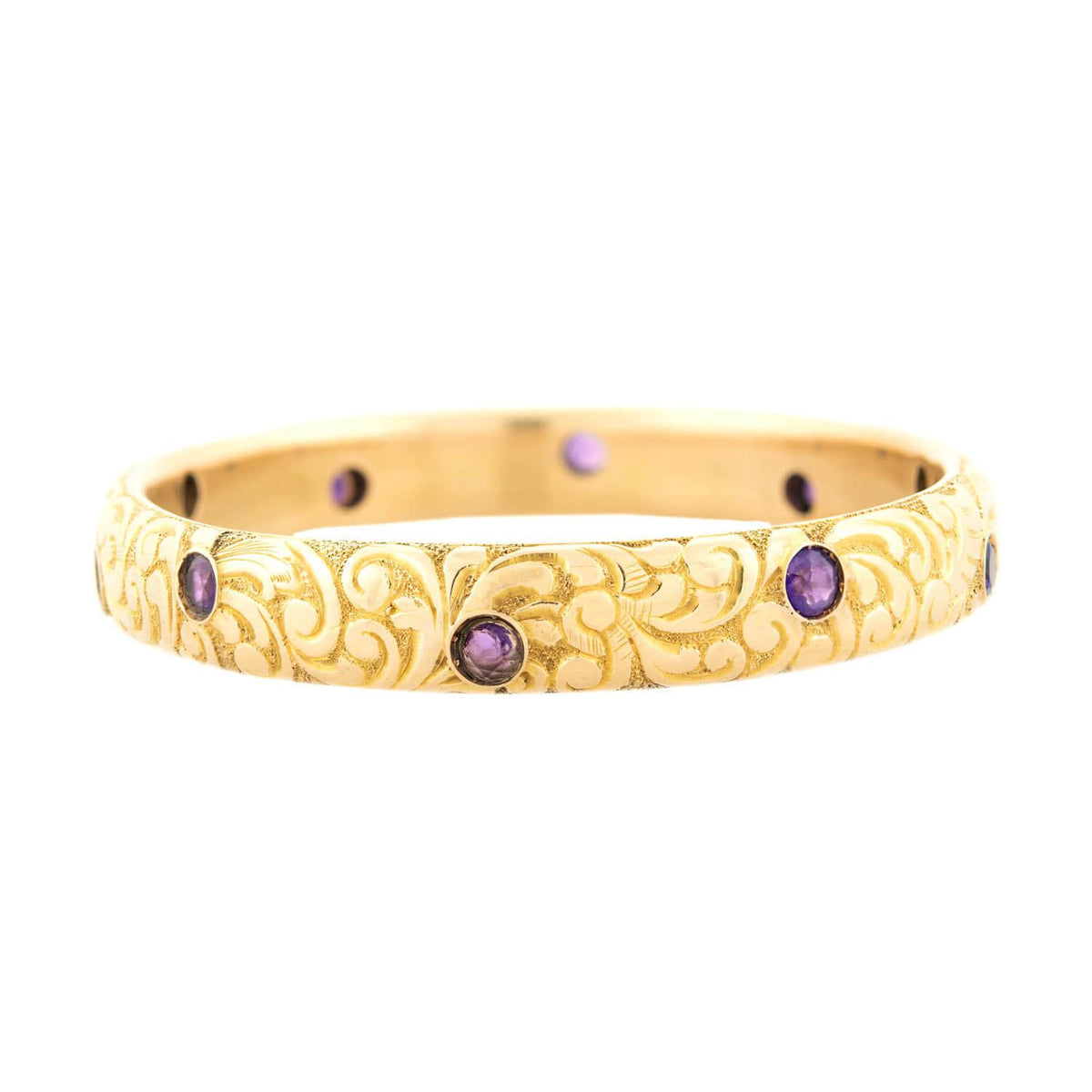 Victorian 14k Amethyst Carved Scrolling Motif Bracelet