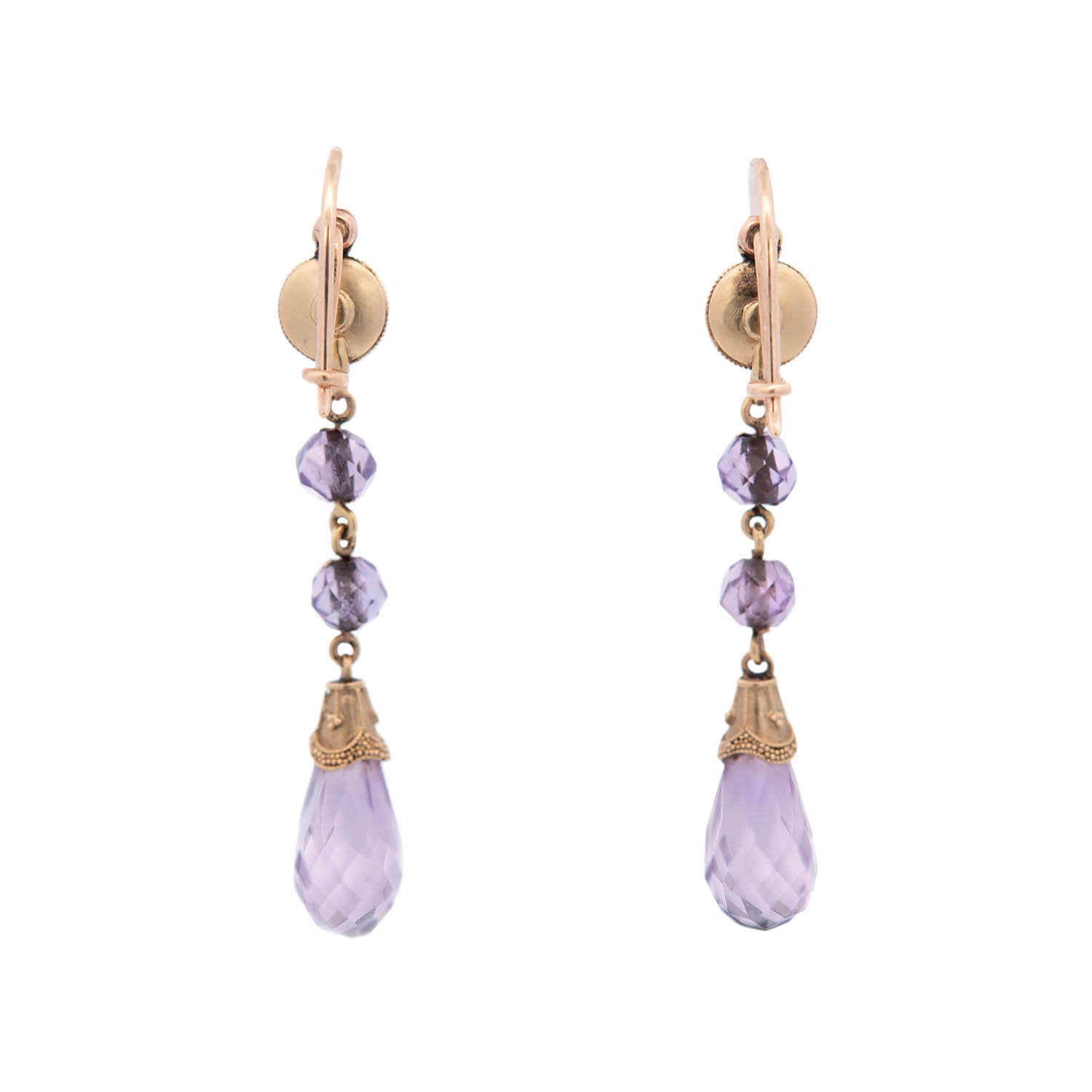 Victorian 14k Etruscan Faceted Amethyst Drop Earrings