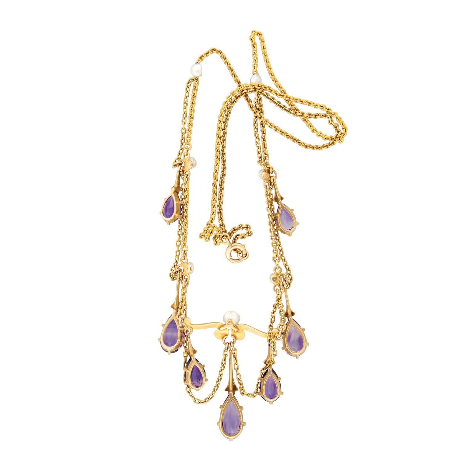 Victorian 14k Amethyst & Pearl Festoon Necklace