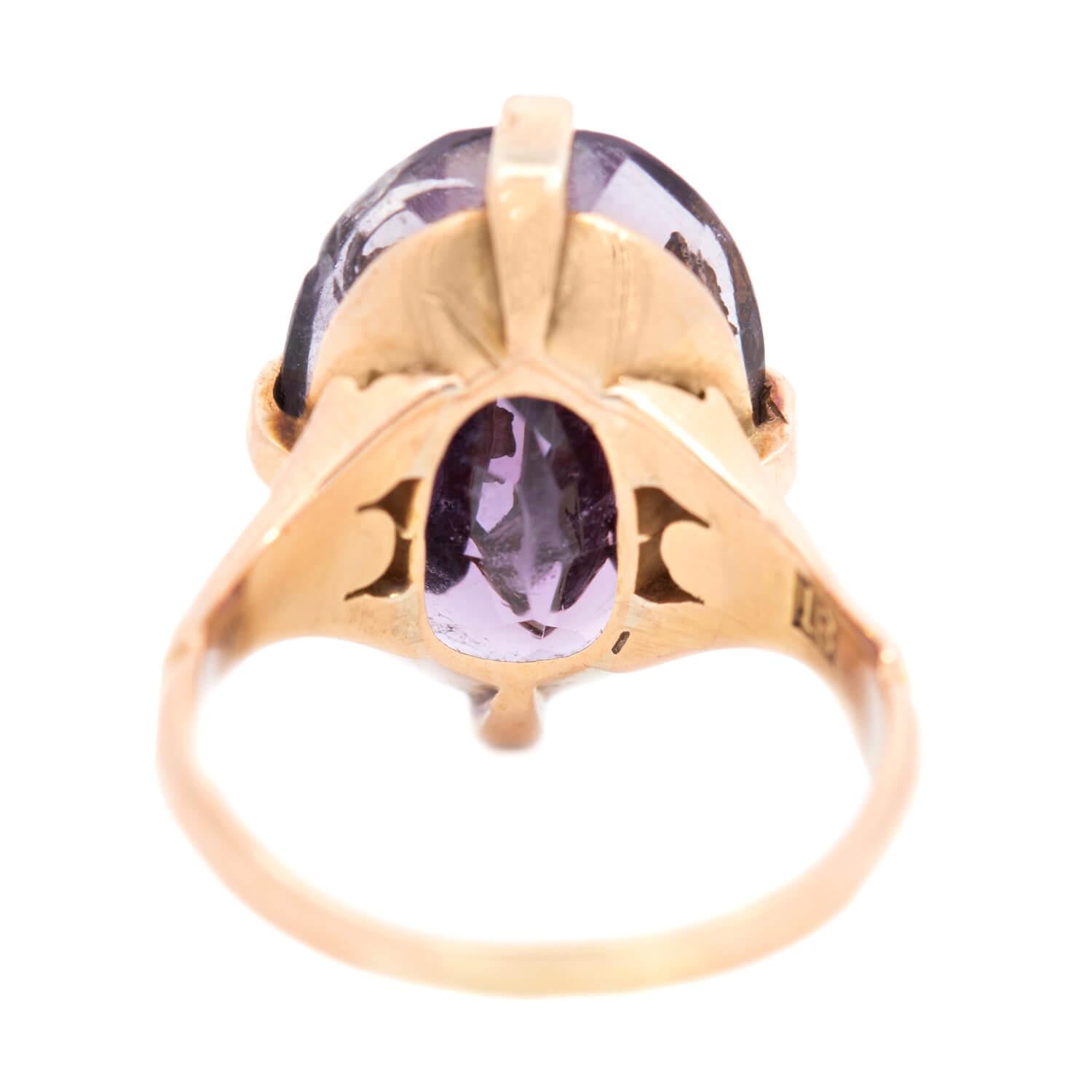 Victorian 18k Amethyst and Diamond Initial Inlay Ring