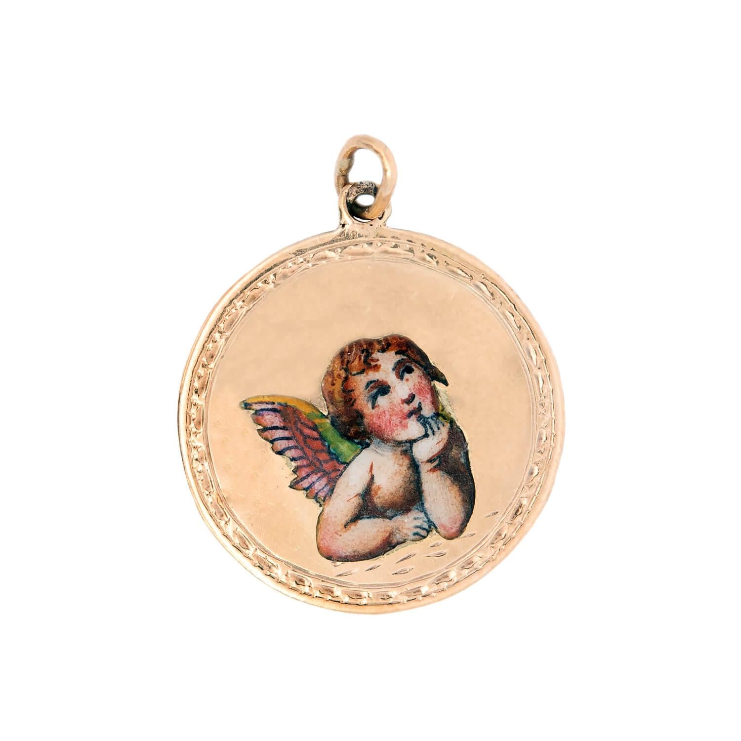 Victorian 14k Enameled Cherub Charm