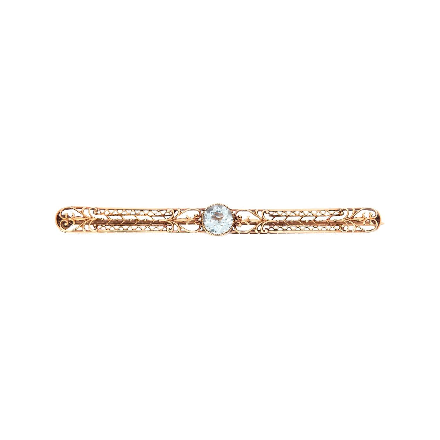 Victorian 14k Aquamarine Filigree Bar Pin