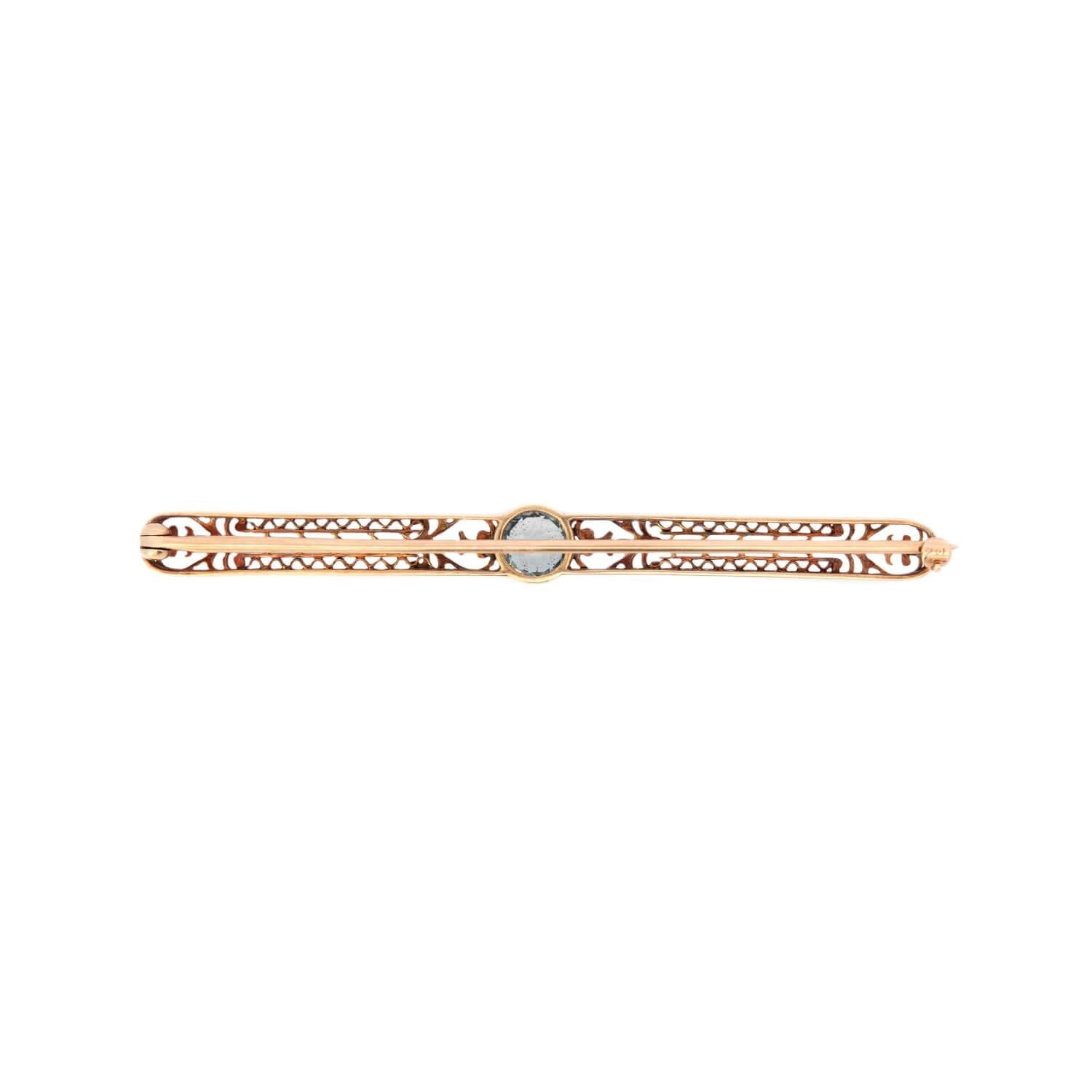 Victorian 14k Aquamarine Filigree Bar Pin