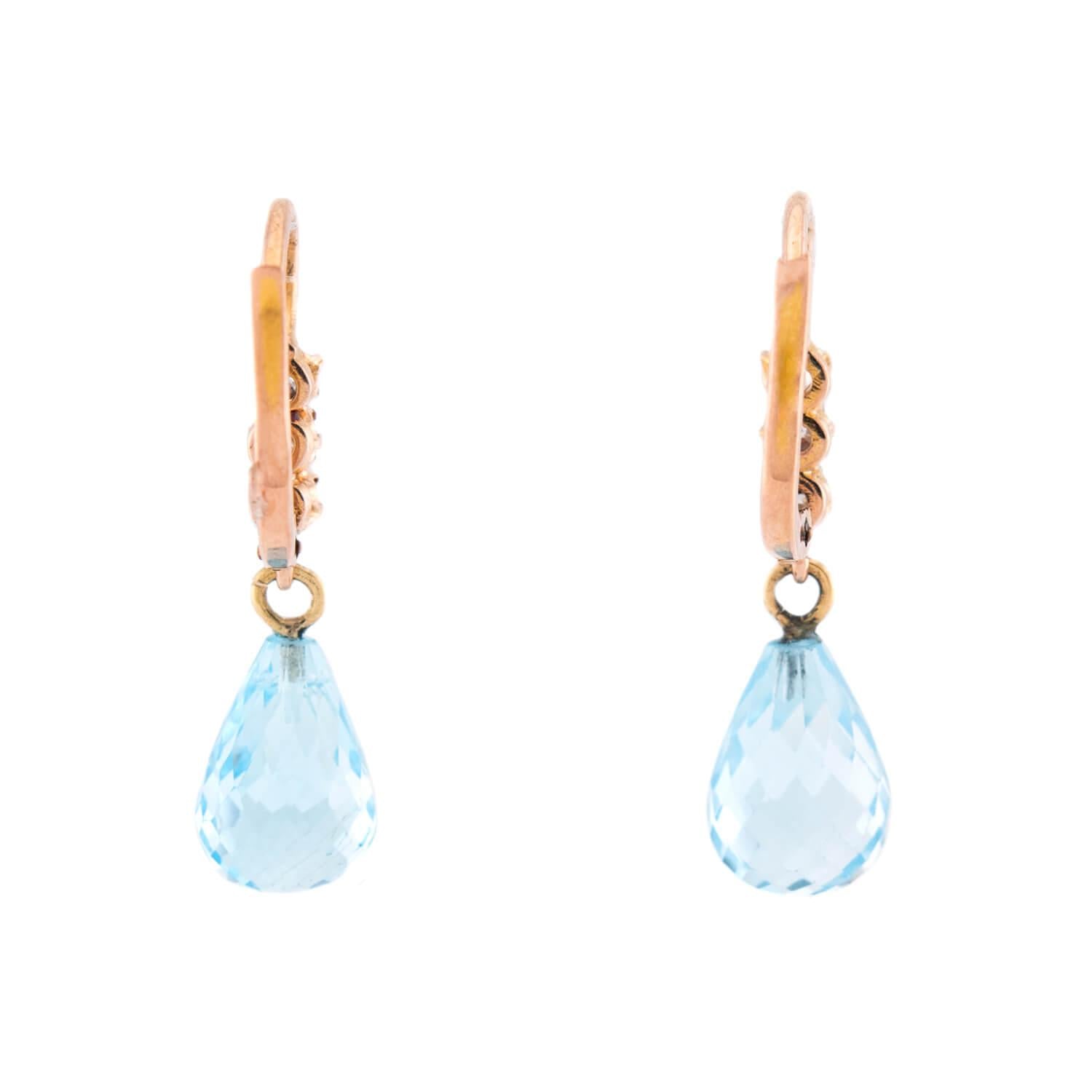 Victorian 14k Diamond & Aqua Dangle Earrings