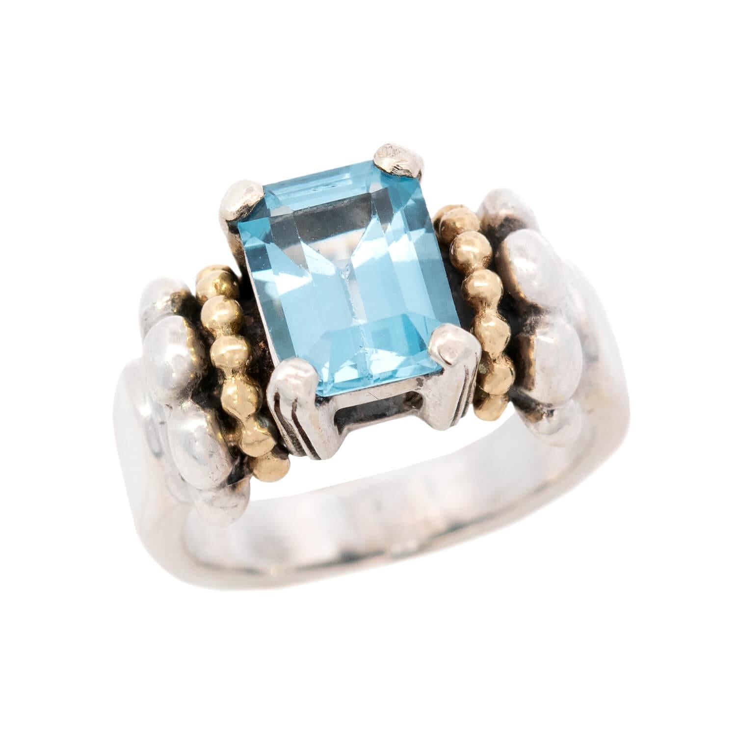 Lagos Estate 18k Sterling Silver Blue Topaz Ring