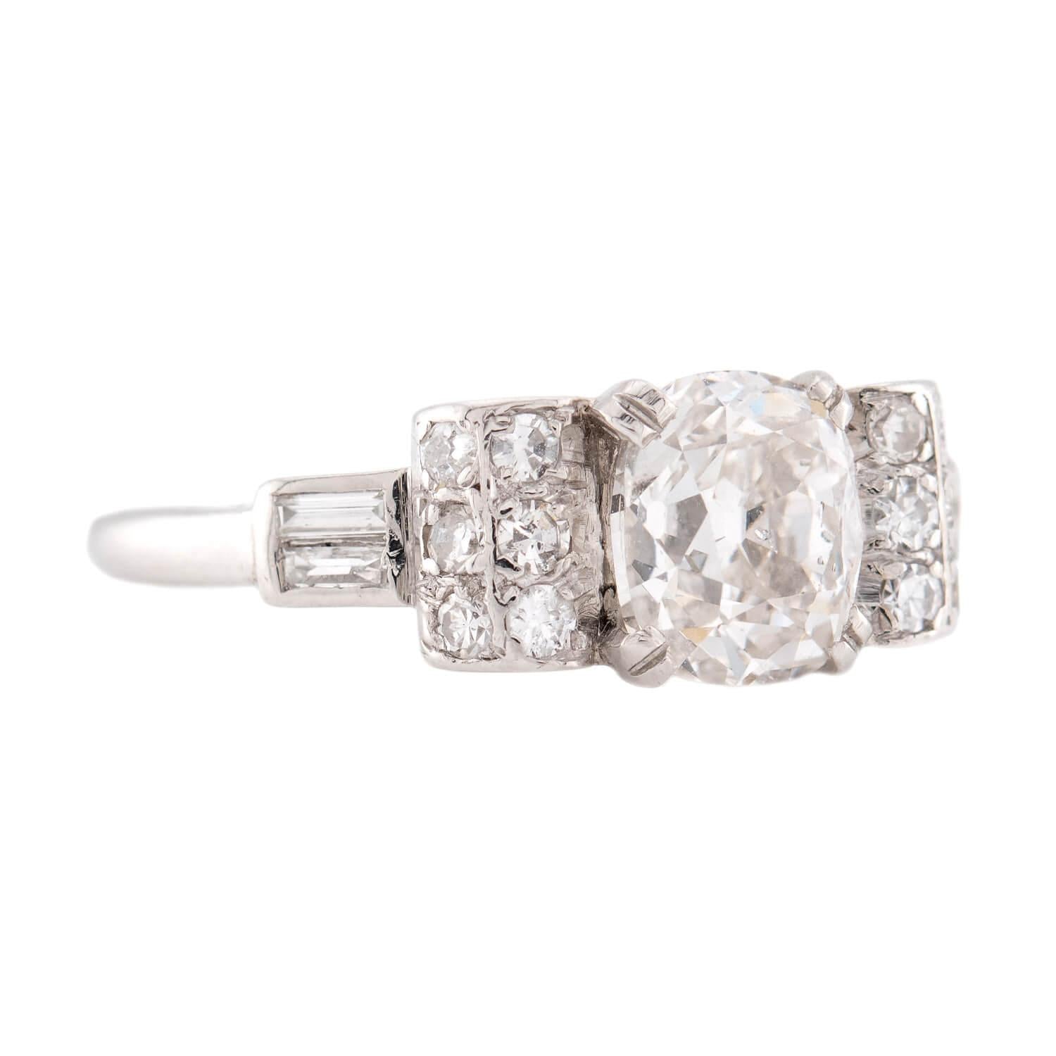 Art Deco Platinum GIA Diamond Engagement Ring 1.54ct